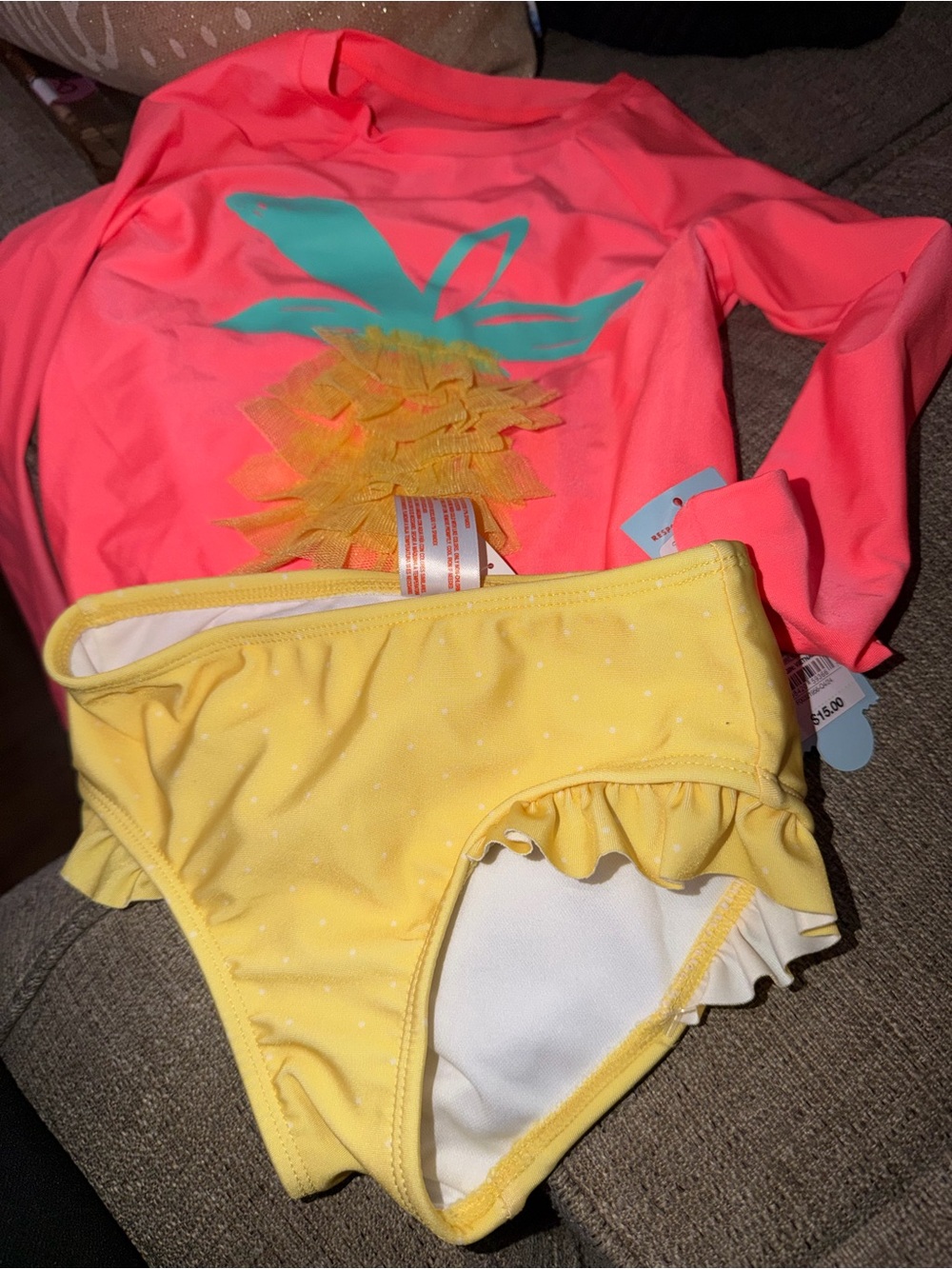 Target Neon Pink Pineapple Rashguard with Yellow Ruffle Swim Bottoms